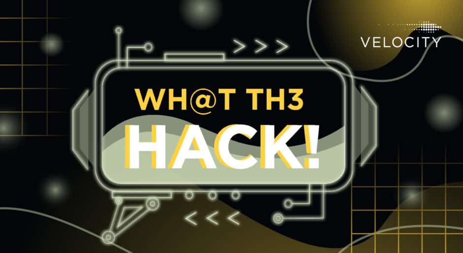 A dark background featuring some graphic elements with the title showing that reads 'What the Hack'