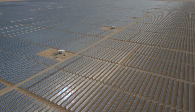 Field of solar panels in a desert