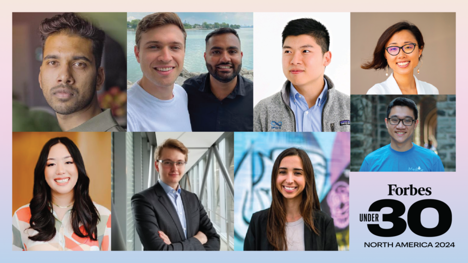 Headshots of founders named on Forbes 30 under 30 list for 2024 with Forbes logo in bottom right corner